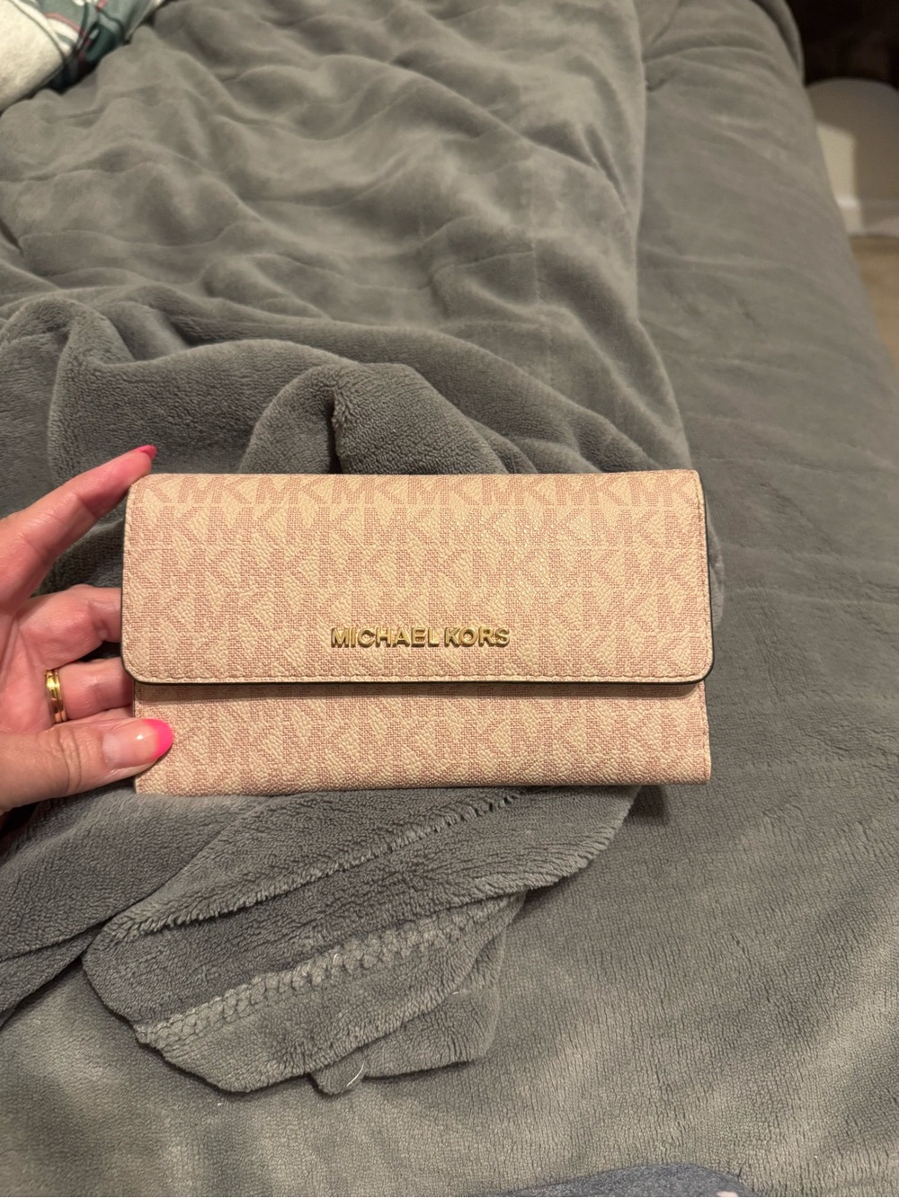 Michael Kors Blush Signature Trifold Wallet with Gold Logo